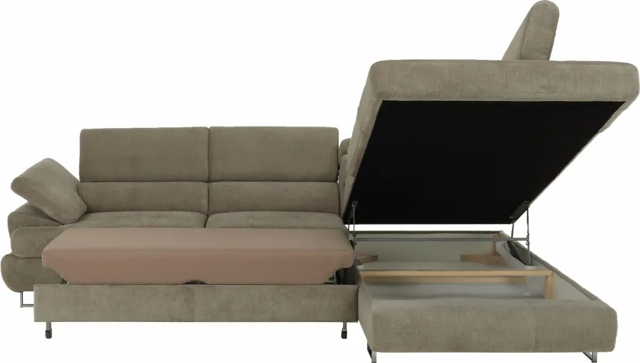 Ülőgarnitúra tárolóhellyel, világosbarna melír, szövet, jobbos, BUTON R