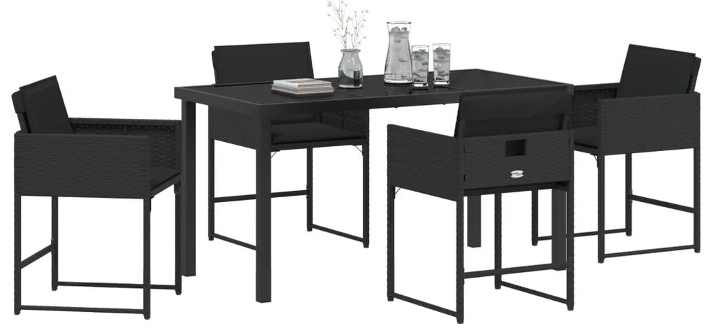 5 darabos kerti étkező szett párnákkal Fekete Poly Rattan