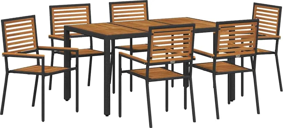 vidaXL Kert étkező szett 7 pcs Fekete és Barna polirattan