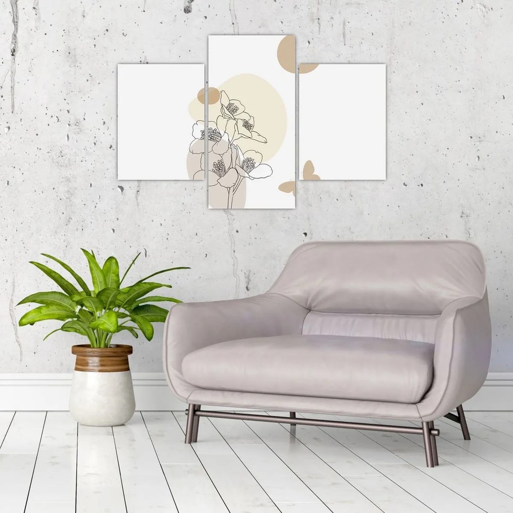 Kép - Bézs virágok pillangóval N⁰4 (90x60 cm)