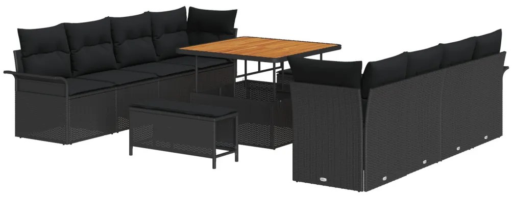 11 darabos kertibútor kanapé párnákkal fekete poli rattan akáccal