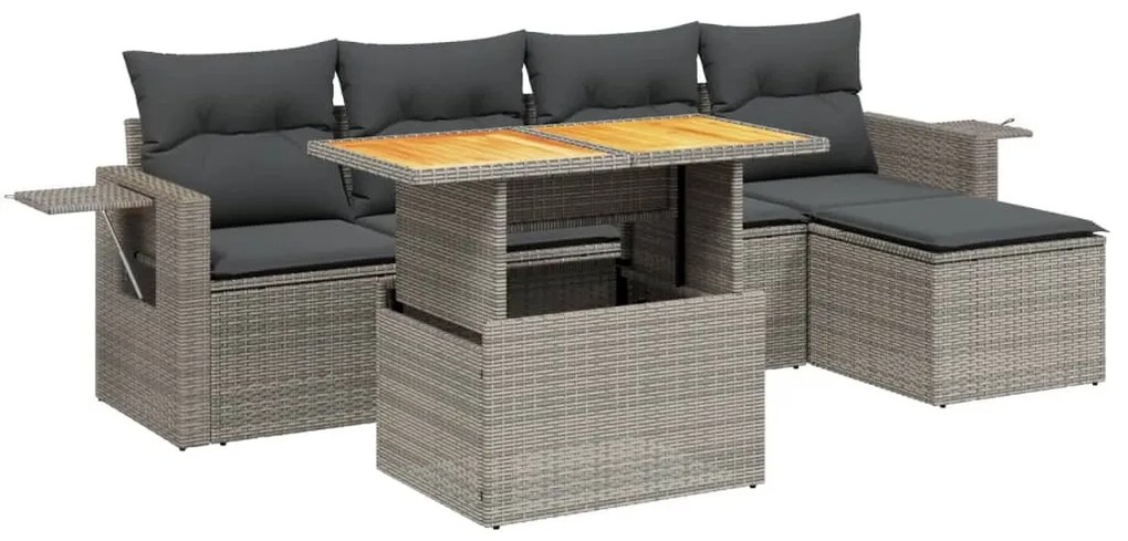 6 részes szürke polyrattan kerti ülőgarnitúra párnákkal