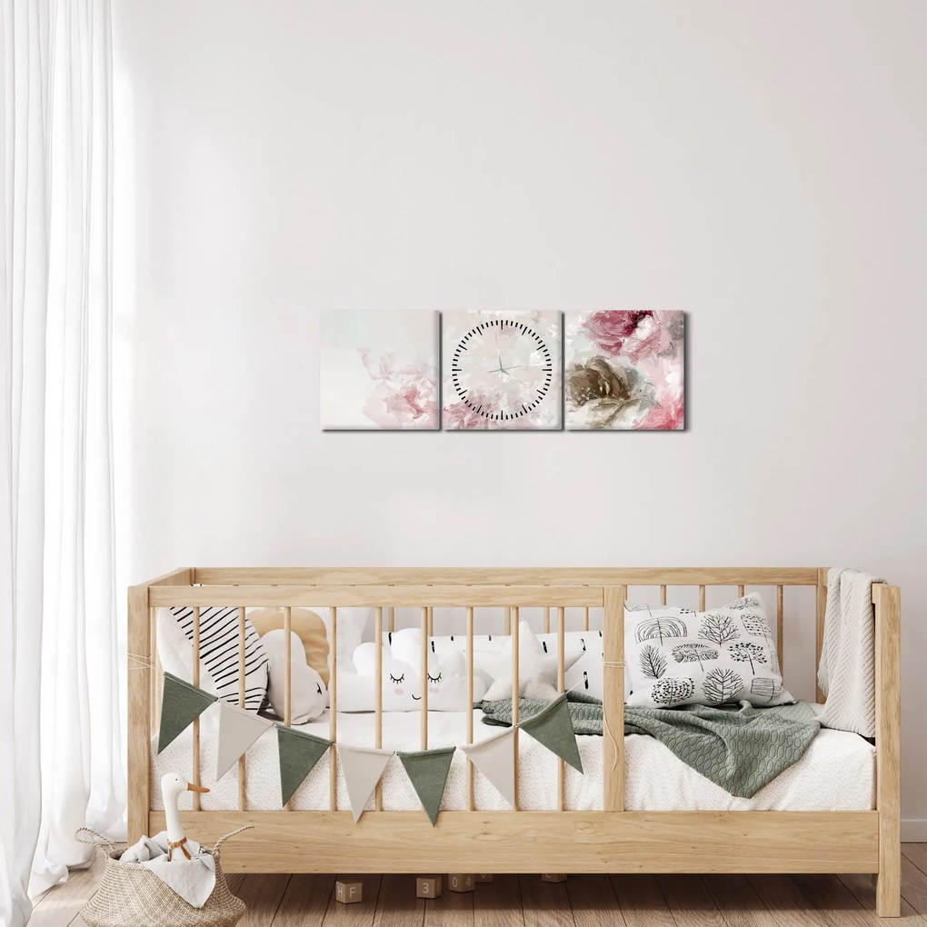 Kép - Festés rózsaszín virágok (órával) (90x30 cm)