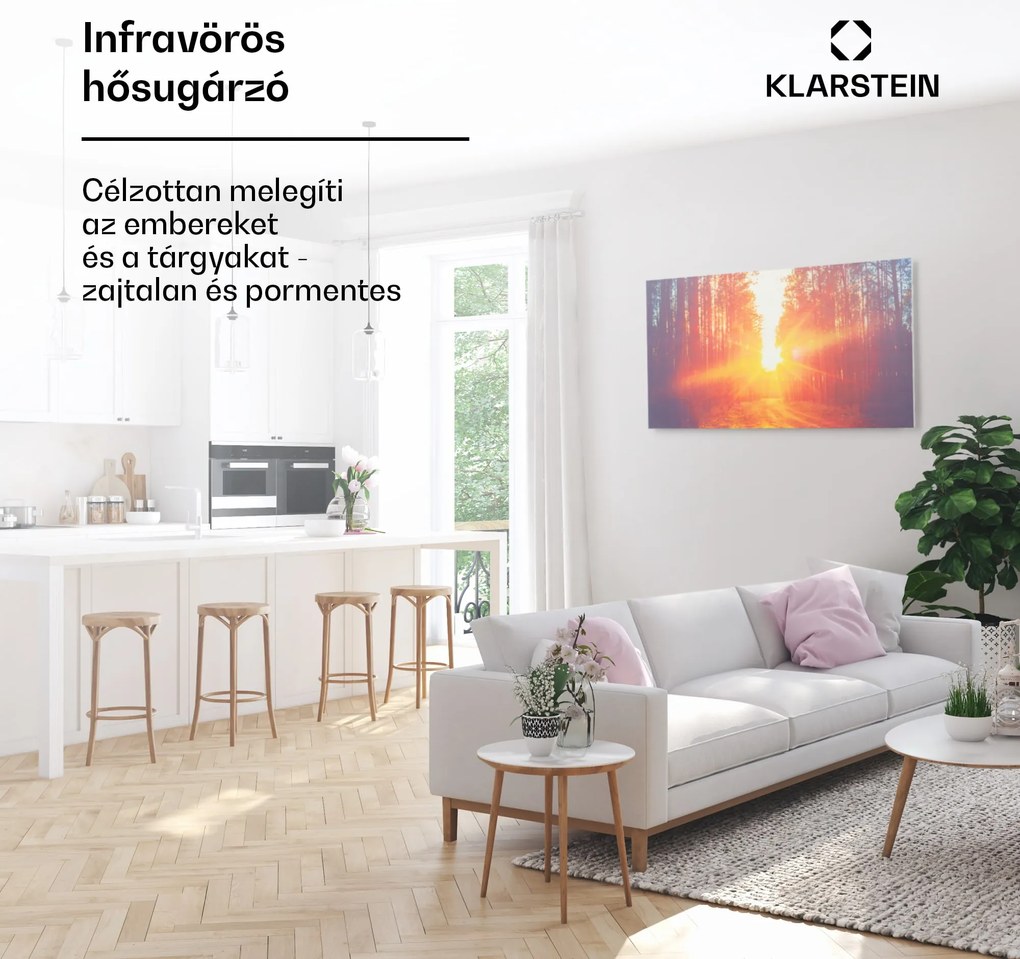 Klarstein Wonderwall Air Art Infinite, infravörös hősugárzó, 120 x 60 cm, 720 W, fali, kép, távirányító