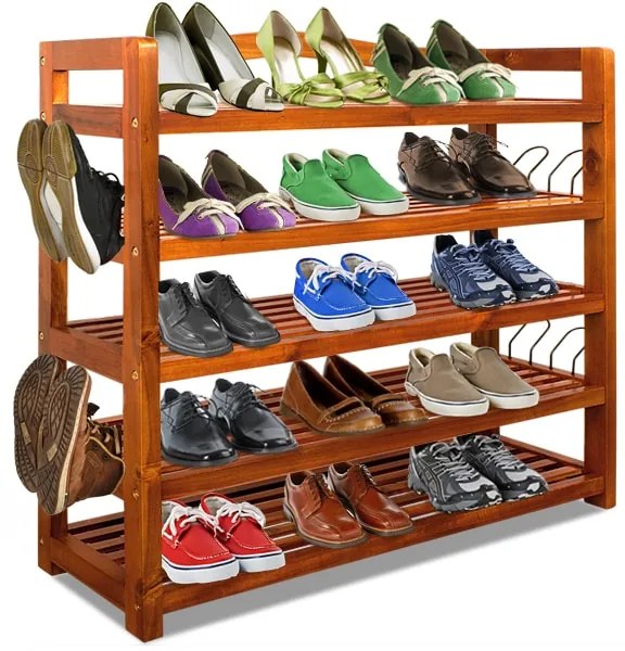 RUSTIC cipőtartó polc, 5 polc, 75x26x82cm, természetes barna Casaria