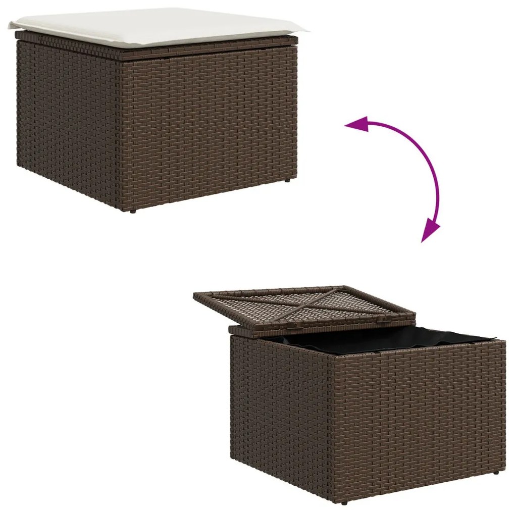 4 darabos kerti kanapészett párnákkal barna poli rattan, 2 személyes kerti kanapé tárolóval és párnákkal barna poli rattan