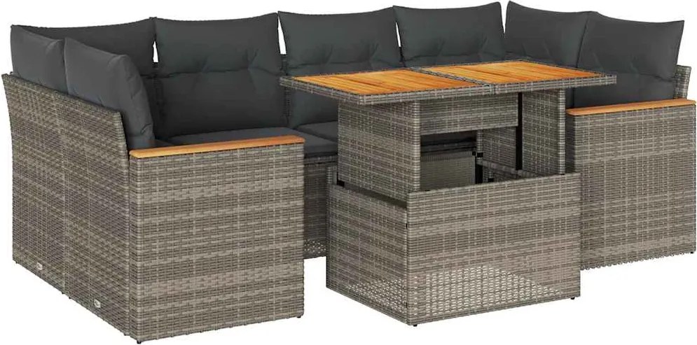 vidaXL 6 részes szürke polyrattan akácfa kerti ülőgarnitúra párnákkal