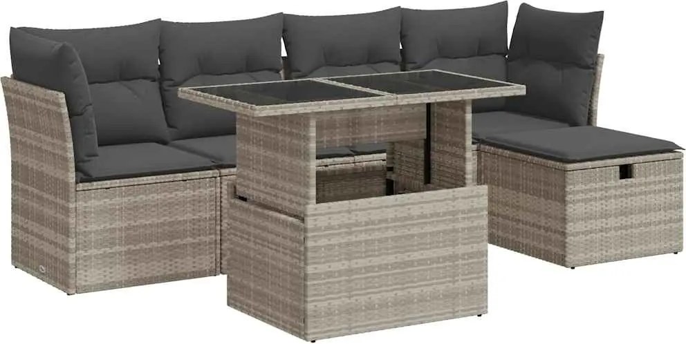 vidaXL 6 részes világosszürke polyrattan kerti ülőgarnitúra párnákkal