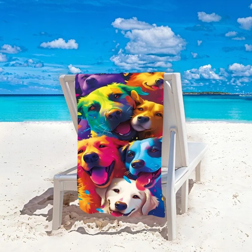 Strandtörölköző WOOF 100x180 cm színes, 100% mikroszálas