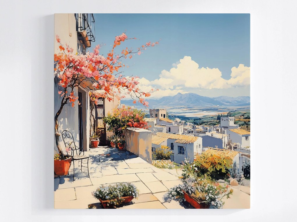 Vászonkép Canvas Tájkép Spanyolország Város Terasz Virágok 80x80