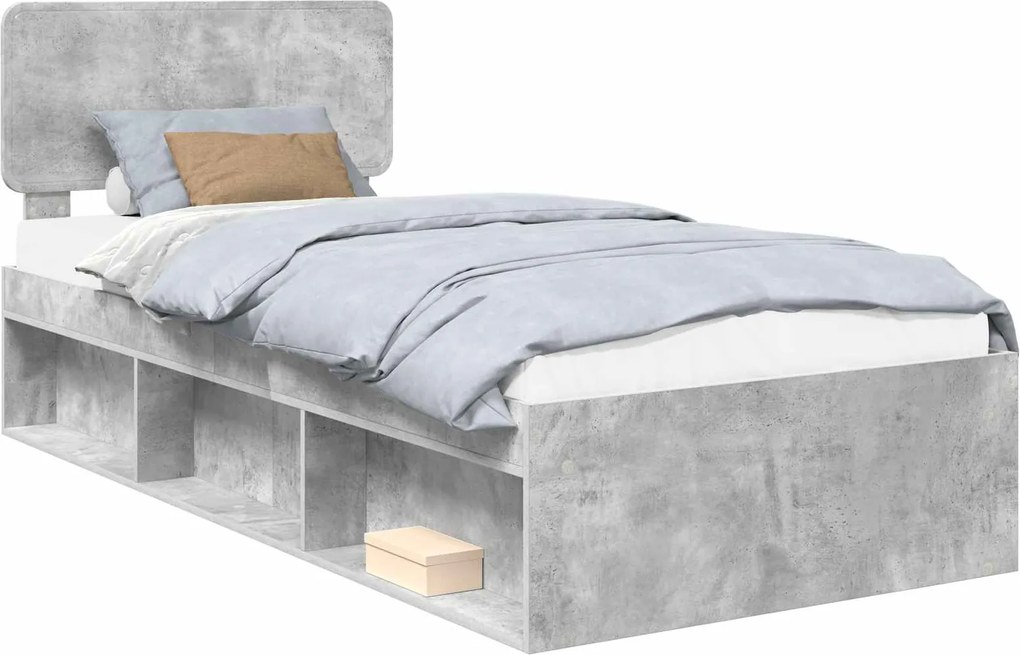 vidaXL Ágykeret fejtámlával Beton 90 x 200 cm Tömör fenyőfa