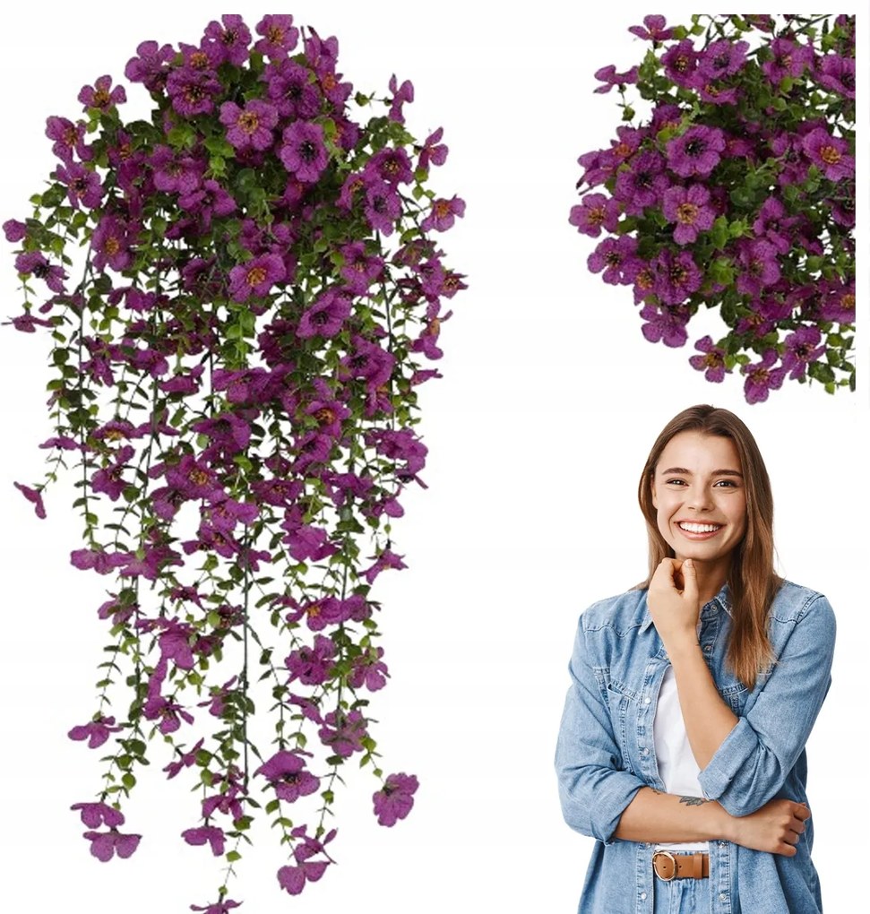 Szörfözés Mesterséges Muskátli, Mint Egy Élő Petúnia Lila Az Erkélyen Kúszónövények