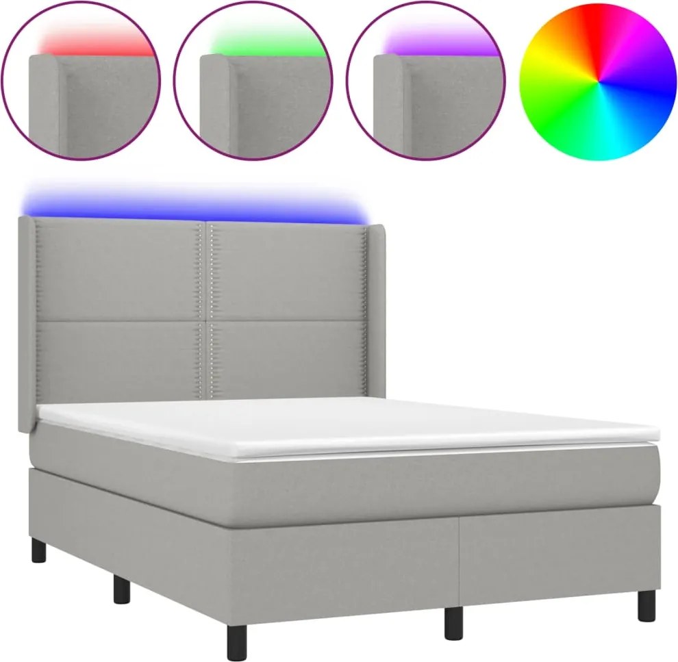 vidaXL világosszürke szövet rugós és LED-es ágy matraccal 140x190 cm