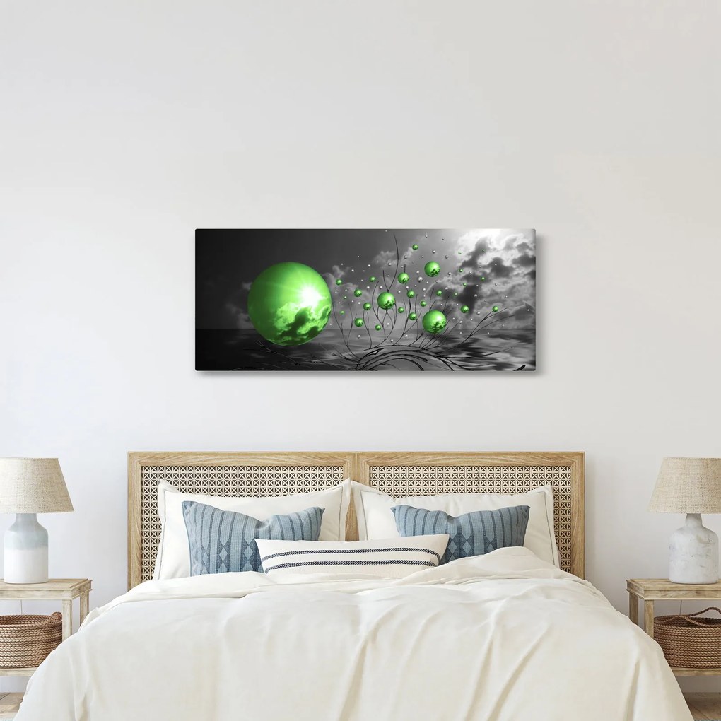 Zöld absztrakt gömbök képe (120x50 cm)