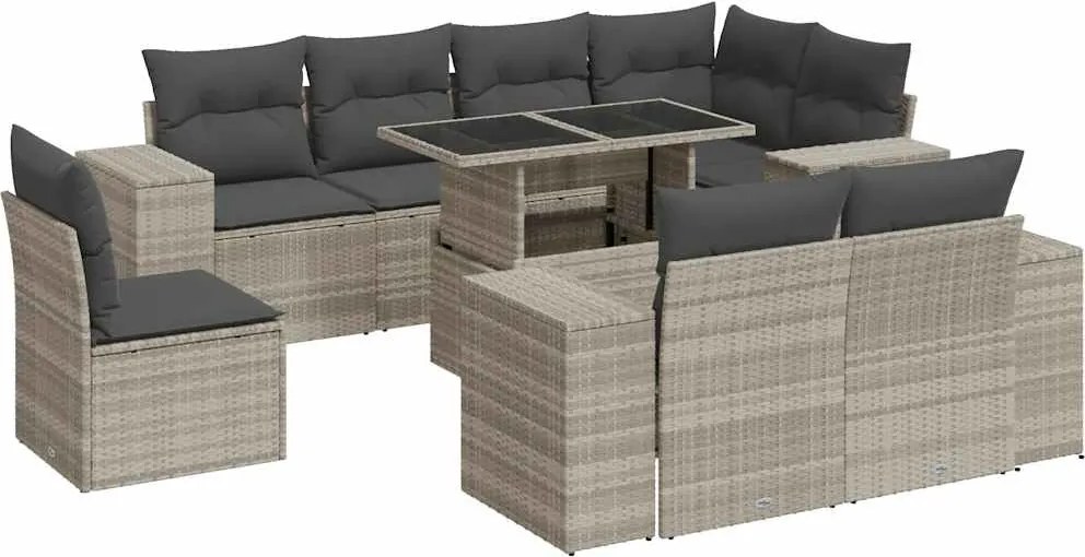 vidaXL 9 részes világosszürke polyrattan kerti ülőgarnitúra párnával