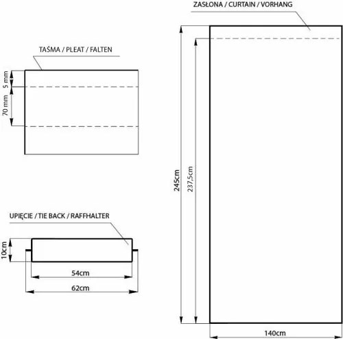 Restilo Blackout Oxford Pleat függöny, fekete, 140 x 245 cm