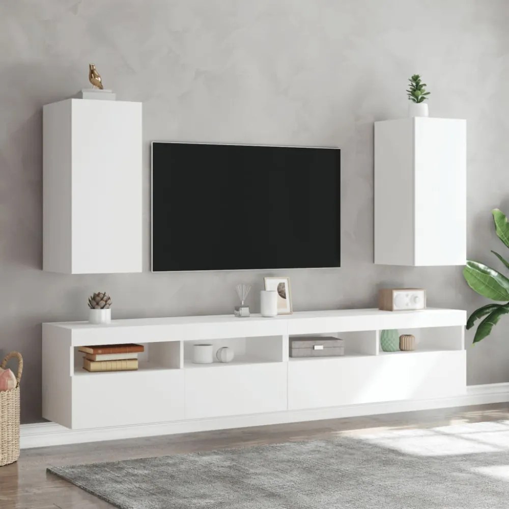 fehér falra szerelhető TV-szekrény LED-lámpákkal 30,5x35x30 cm