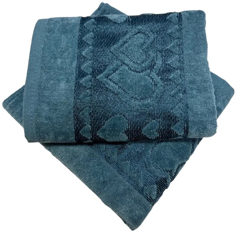 Jacquard frottír törölköző kék szív 50x90cm TiaHome