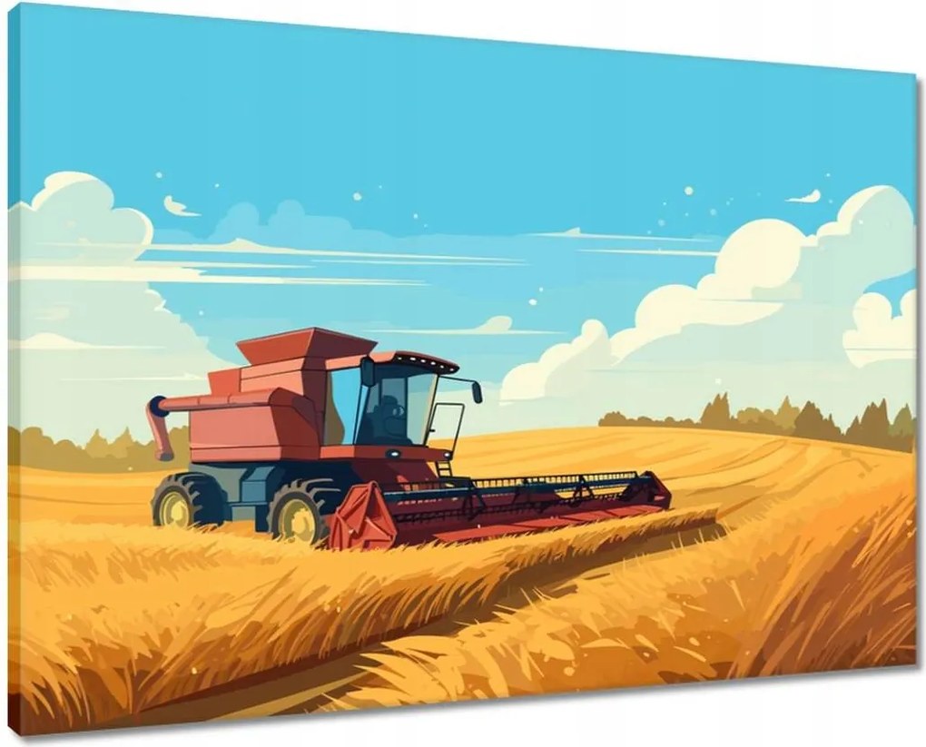 Vászonkép 70x50 Kombájn a gabona kaszálása közben