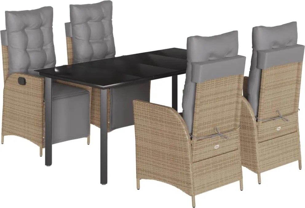 vidaXL 5 részes vegyes bézs polyrattan kerti étkezőgarnitúra párnákkal