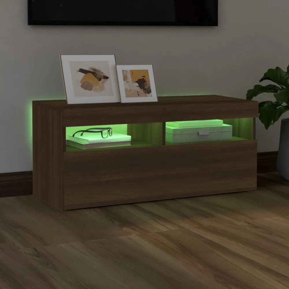 barna tölgyszínű TV-szekrény LED-világítással 90 x 35 x 40 cm