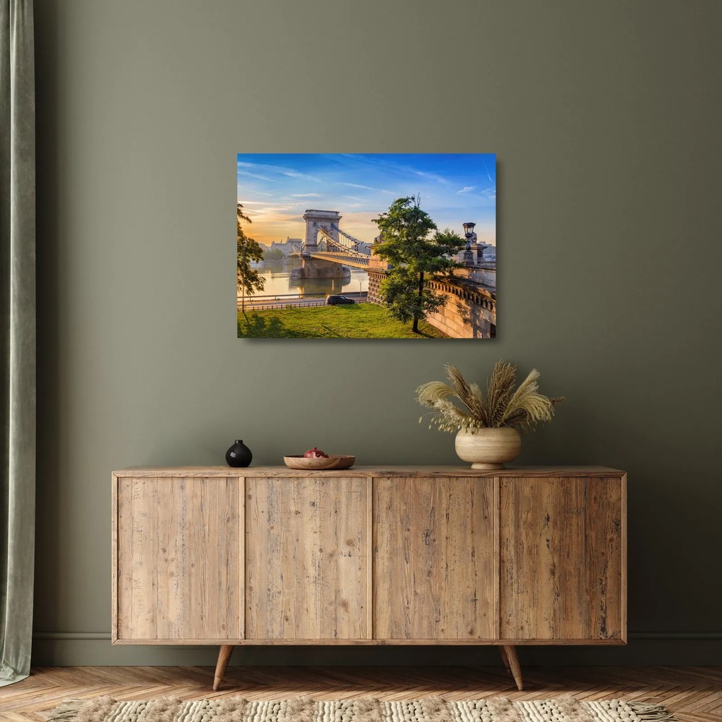 Kép - Híd a folyón, Budapest, Magyarország (üvegen) (70x50 cm)