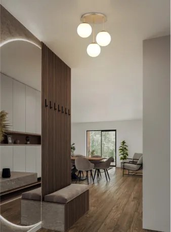 Globo 47441-3CH Mennyezeti lámpa, matt pezsgő színű fém, fehér üveggolyók, ø: 340mm, M: 400mm, 3x E14 LED 25W 230V izzók nélkül