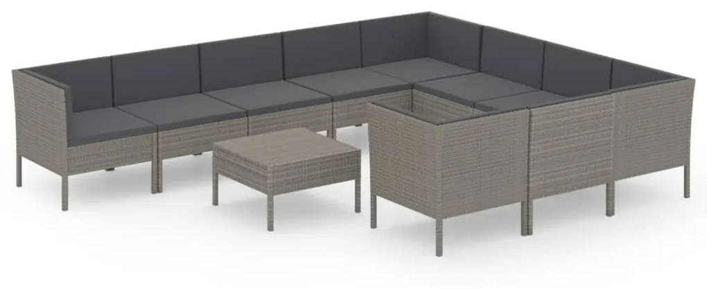 11 részes szürke polyrattan kerti ülőgarnitúra párnákkal