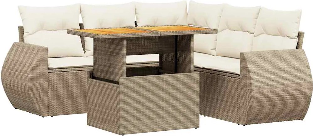 vidaXL 6 részes bézs polyrattan kerti ülőgarnitúra párnával