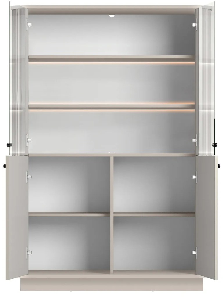 Vesper négyajtós vitrines szekrény 103 cm talapzaton - kasmír / fekete fogantyúk