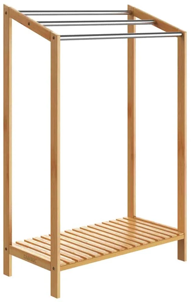 RUBBY bambusz törölközőtartó fém rudakkal és polccal , 51x31x85 cm, barna/ezüst Casaria