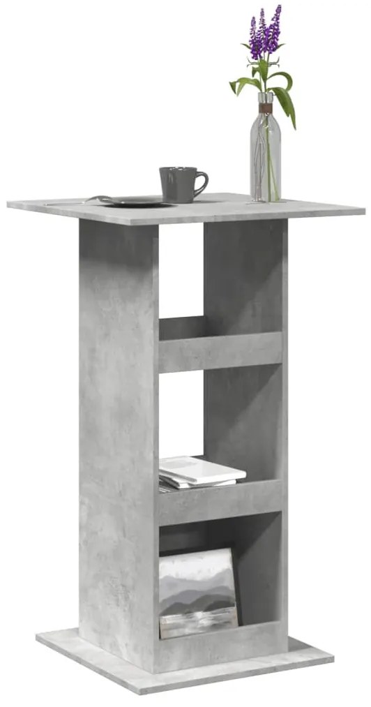 betonszürke szerelt fa bárasztal tárolóval 60 x 60 x 102 cm