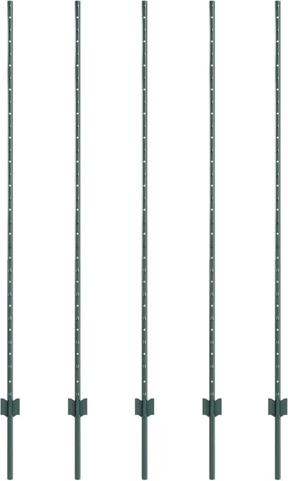 vidaXL Kerítésoszlop 5 pcs Zöld 150 cm Acél