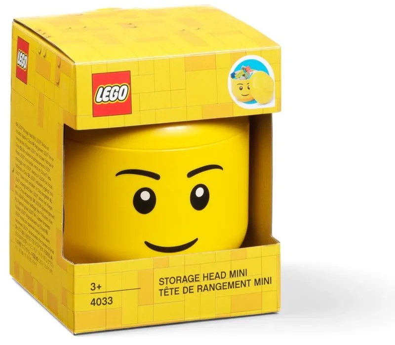 Sárga fej alakú tárolódoboz, fiú, 10,5 x 10,6 x 12 cm - LEGO®