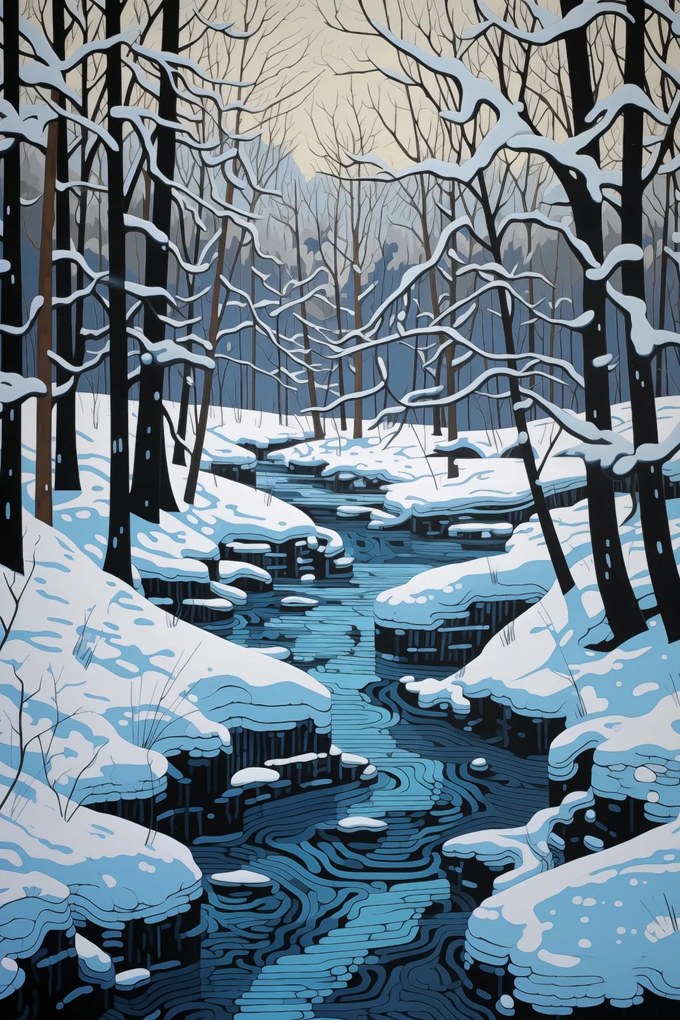 Poszter 30x45cm Folyó a téli időszakban