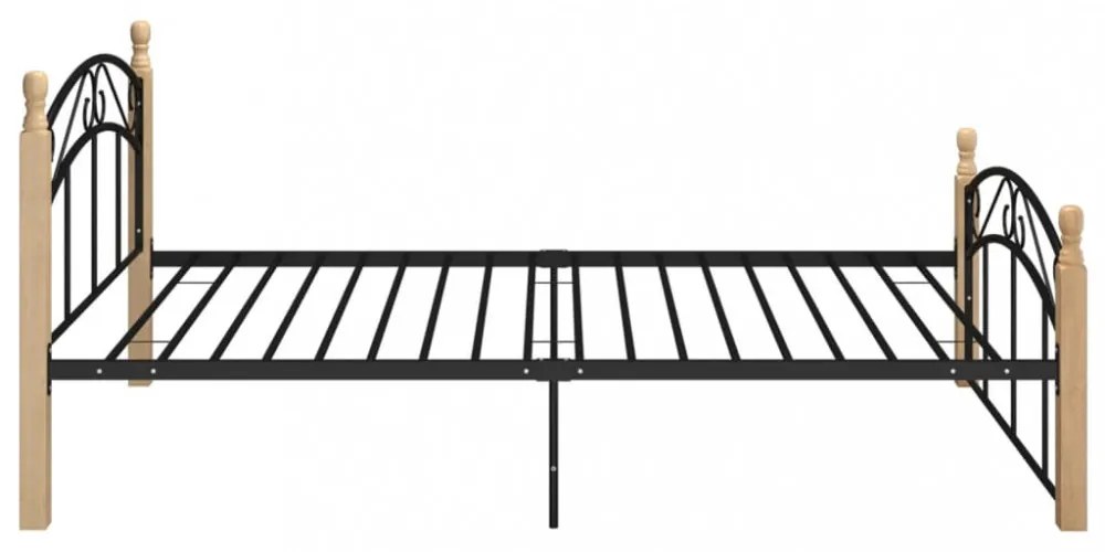 fekete fém és tömör tölgyfa ágykeret 120 x 200 cm