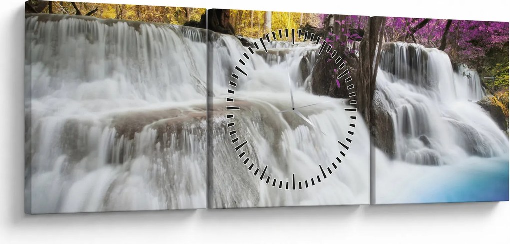Egy kép Erawan vízeséséről az erdőben (órával) (90x30 cm)