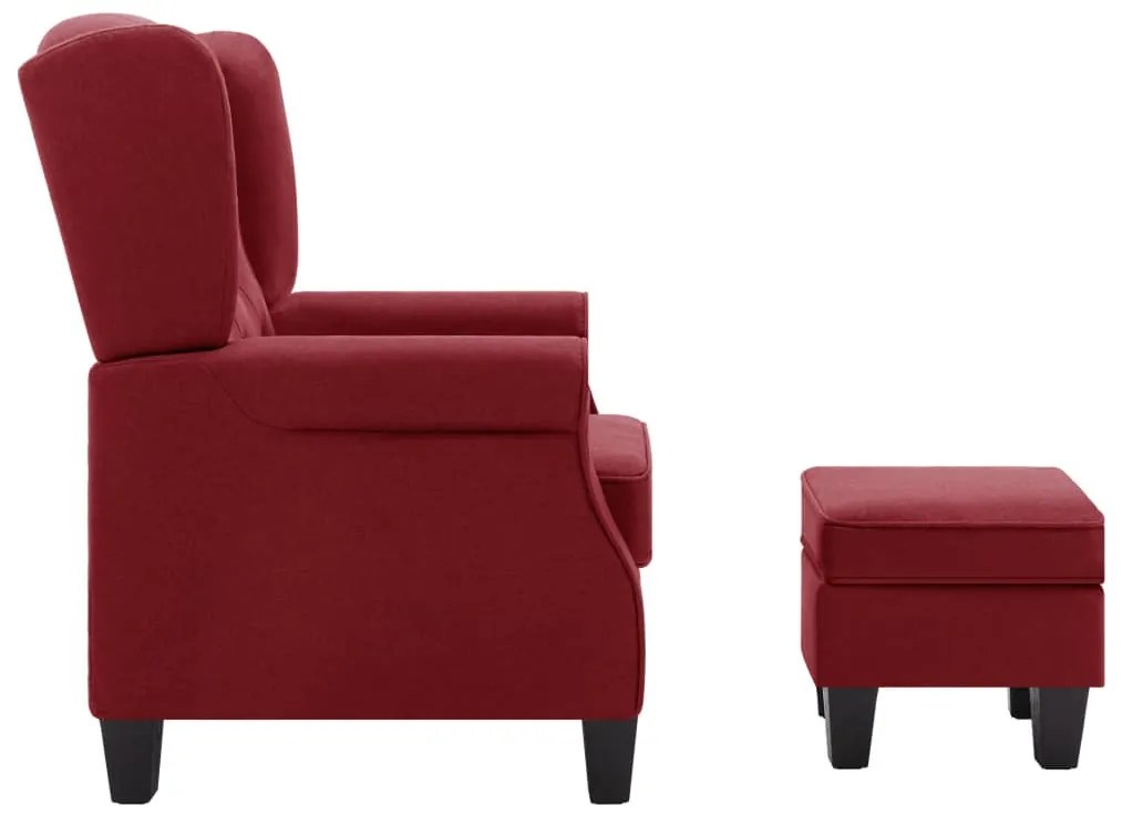 bordó szövet fotel lábzsámollyal