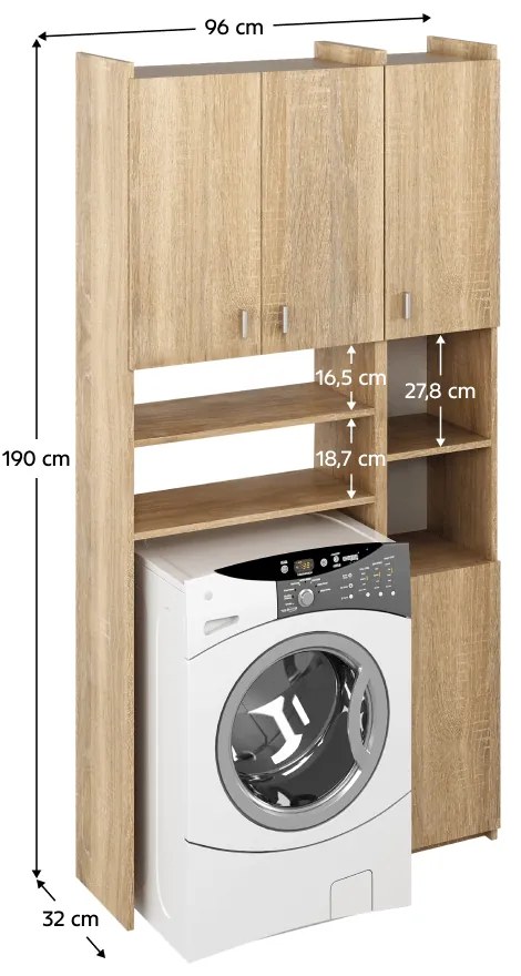MIRALI szekrény mosógép fölé, sonoma tölgy