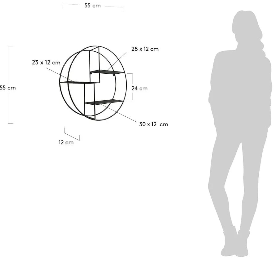 Fekete többszintes fém fali polc 55 cm Across – Kave Home