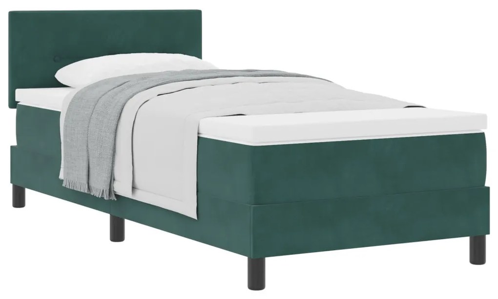 Boxspring Ágy Matrac Sötét Zöld Egyszemélyes Bársonyos