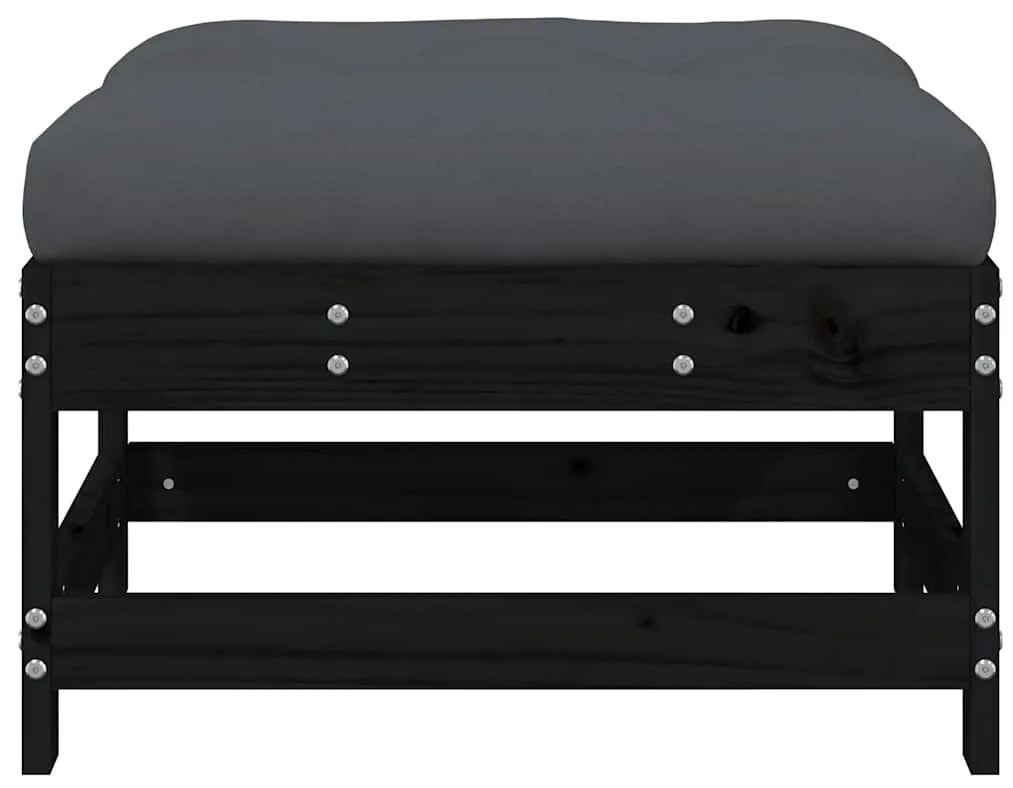 Fekete tömör fenyőfa kerti lábzsámoly párnával