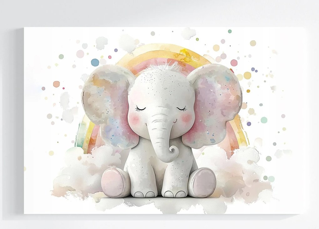 Vászonkép Canvas Színes Elefánt Szivárvány Felhők Álom Mese 120x80