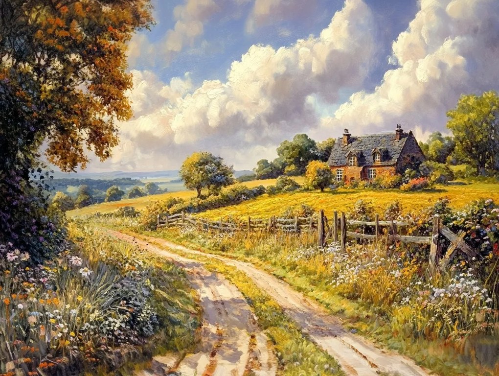 Vászonkép Canvas Tájkép Rusztikus Szabadtéri Falu Ház Út Nyár 100x75