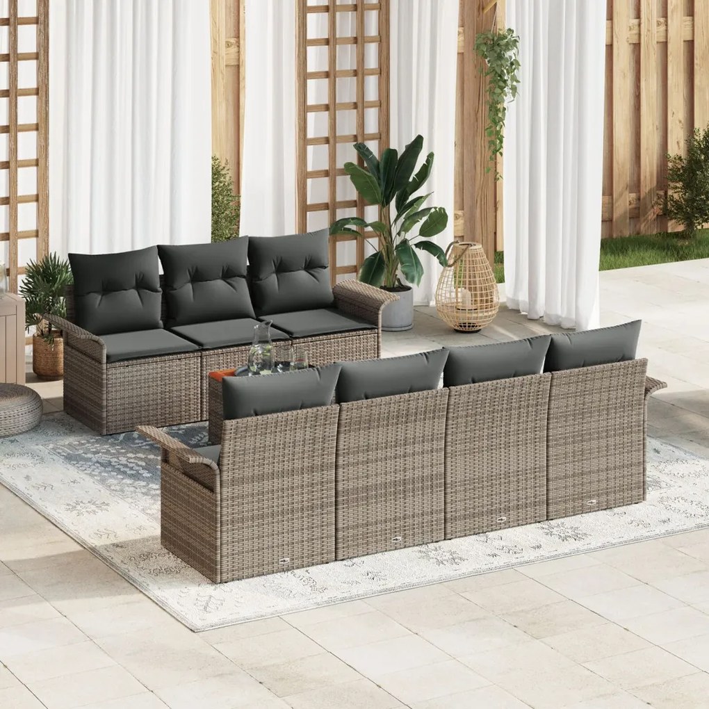 8 Darabos Kerti Kanapé Szett Párnával Szürke Poly Rattan Akác
