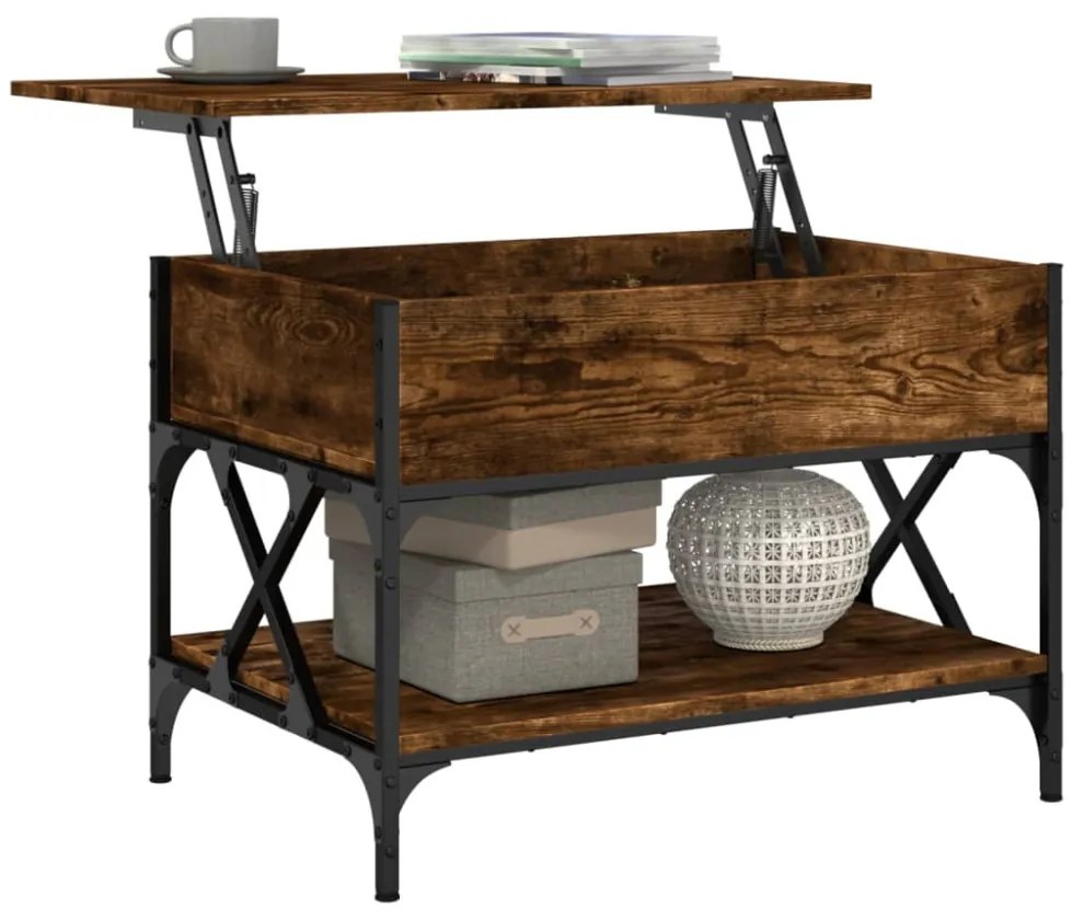 vidaXL füstös tölgy szerelt fa és fém dohányzóasztal 70 x 50 x 50 cm