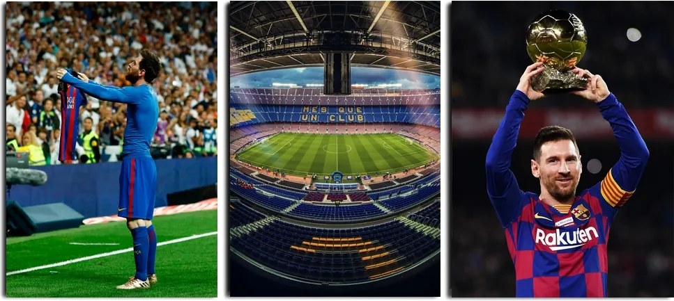 Leo Messi Fc Barcelona falikép triptichon nappaliba 40x90 cm