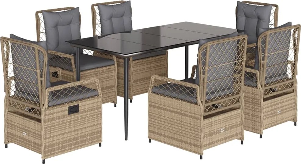 vidaXL 7 részes bézs polyrattan kerti étkezőgarnitúra párnákkal