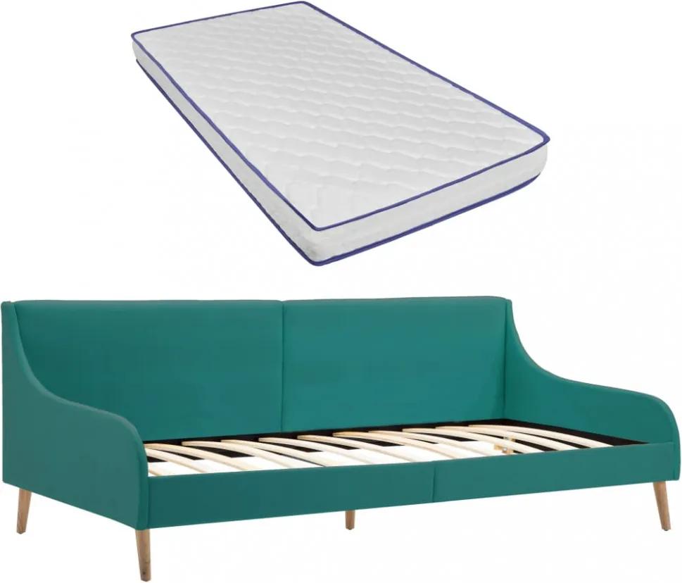 Zöld szövet kanapéágykeret memóriahabos matraccal