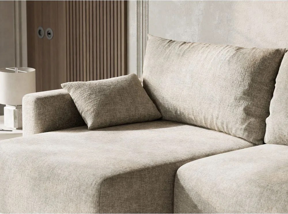 Bézs zsenília kinyitható-tárolóhelyes sarokkanapé (bal oldali-heverő résszel) Leon – Maison de Rêve